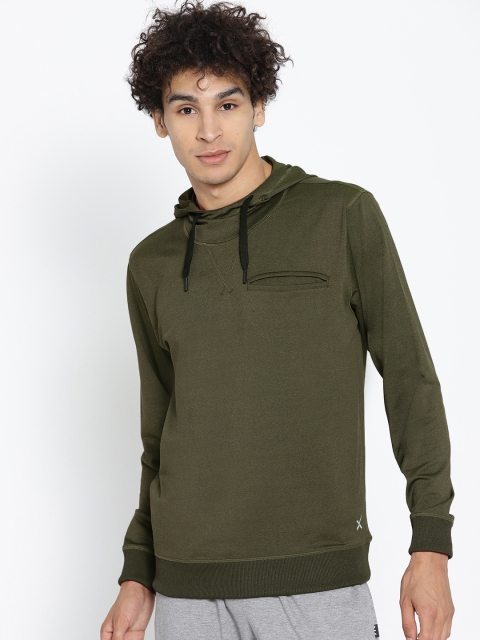 

HRX by Hrithik Roshan Men Olive Solid Rapid Dry Training Hooded Sweatshirt