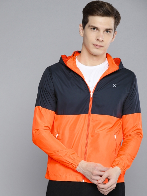 

HRX by Hrithik Roshan Men Black & Neon Orange Colourblocked Running Hooded Sporty Jacket