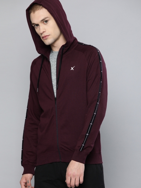 

HRX by Hrithik Roshan Men Burgundy Lifestyle Solid Hooded Front-Open Sweatshirt