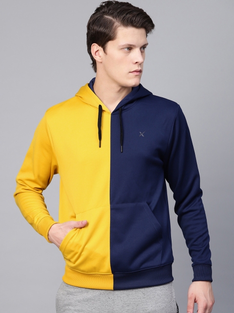 

HRX by Hrithik Roshan Mustard Yellow & Navy Blue Lifestyle Rapid Dry Hooded Sweatshirt