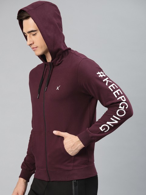 

HRX by Hrithik Roshan Men Burgundy Solid Lifestyle Hooded Sweatshirt