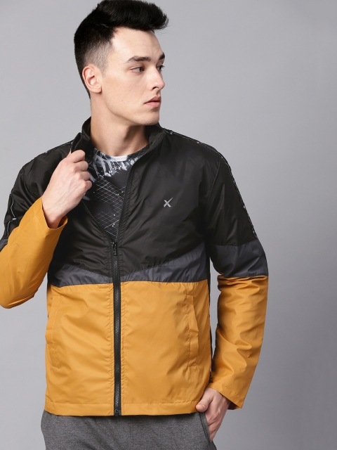 

HRX by Hrithik Roshan Men Black & Mustard Yellow Colourblocked Tailored Jacket