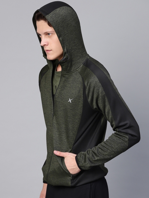 

HRX by Hrithik Roshan Men Olive & Black Training Hooded Self-Design Jacket
