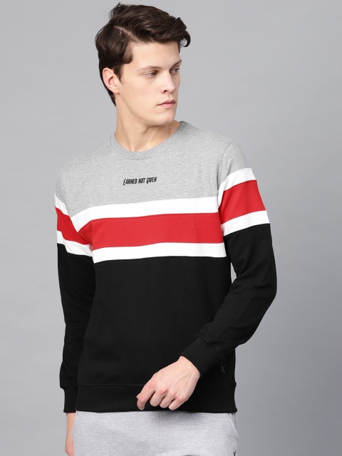 

HRX by Hrithik Roshan Men Black & Grey Melange Colourblocked Sweatshirt