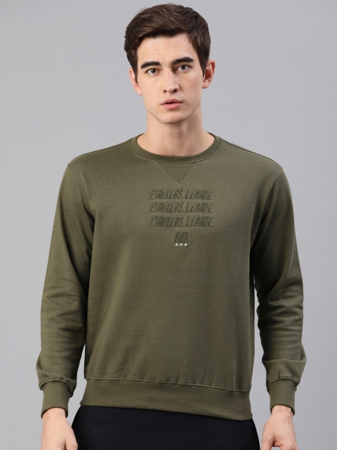 

HRX by Hrithik Roshan Men Olive Green Self Design Sweatshirt