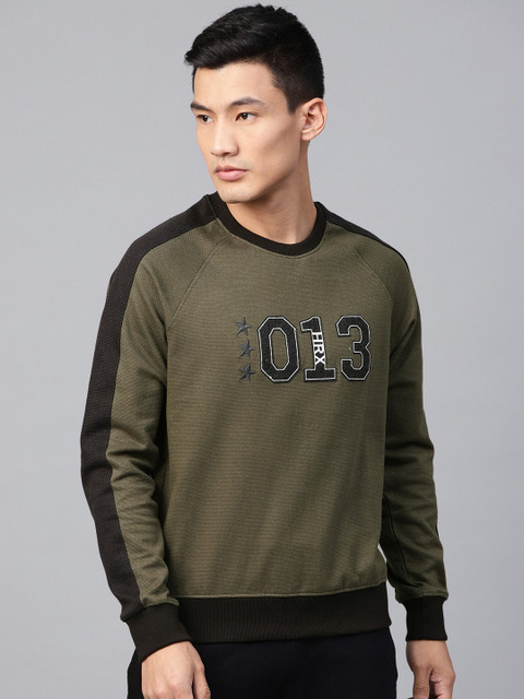 

HRX by Hrithik Roshan Men Olive Green & Black Self-Design Lifestyle Sweatshirt