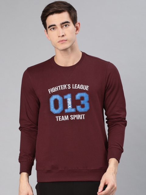 

HRX by Hrithik Roshan Men Burgundy Embroidered Sweatshirt