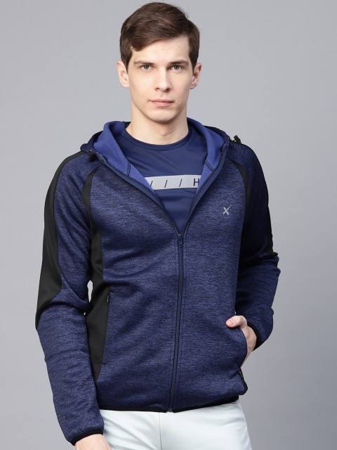 

HRX by Hrithik Roshan Men Blue & Black Self-Design Hooded Training Jacket
