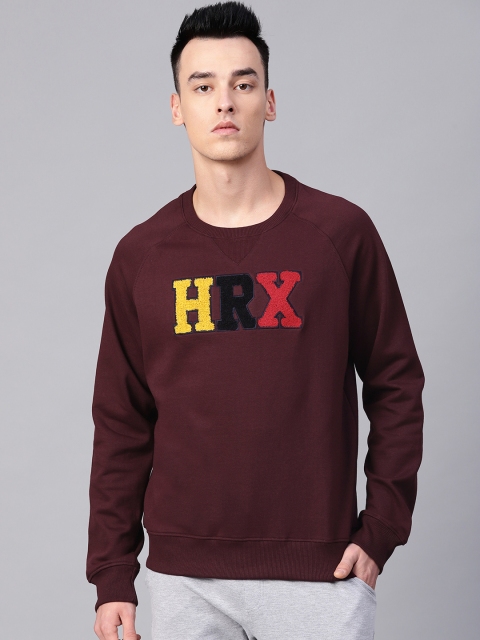 

HRX by Hrithik Roshan Men Burgundy Lifestyle Round Neck Embroidered Sweatshirt