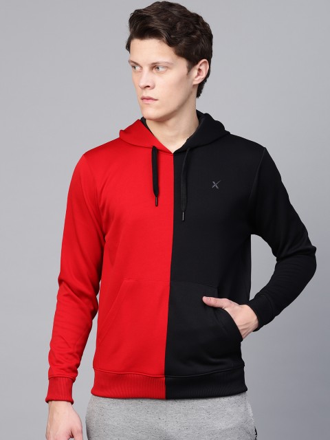 

HRX by Hrithik Roshan Men Red & Black Lifestyle Rapid Dry Hooded Colourblocked Sweatshirt