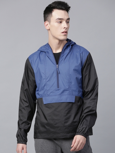 

HRX by Hrithik Roshan Men Blue & Black Running Hooded Colourblocked Jacket