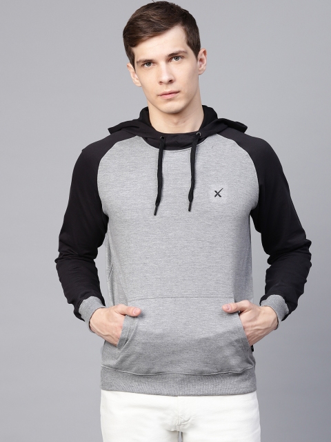 

HRX by Hrithik Roshan Men Grey Melange & Black Lifestyle Hooded Solid Sweatshirt