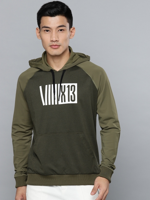 

HRX by Hrithik Roshan Men Olive Green Training Hooded Printed Sweatshirt