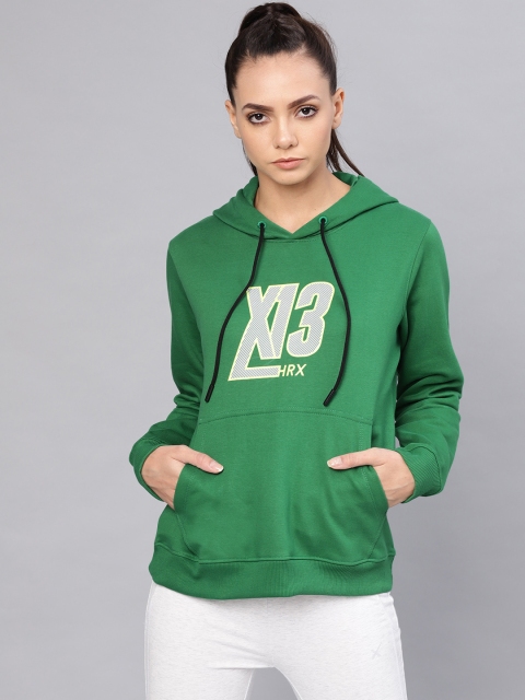 

HRX by Hrithik Roshan Women Green Lifestyle Hooded Printed Sweatshirt