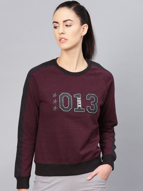 

HRX by Hrithik Roshan Women Burgundy Lifestyle Round Neck Self Design Sweatshirt