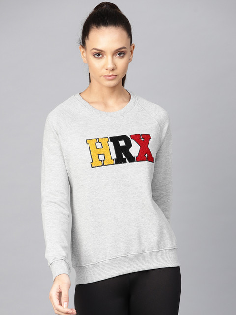 

HRX by Hrithik Roshan Women Grey Melange Lifestyle Emboidered Round Neck Sweatshirts