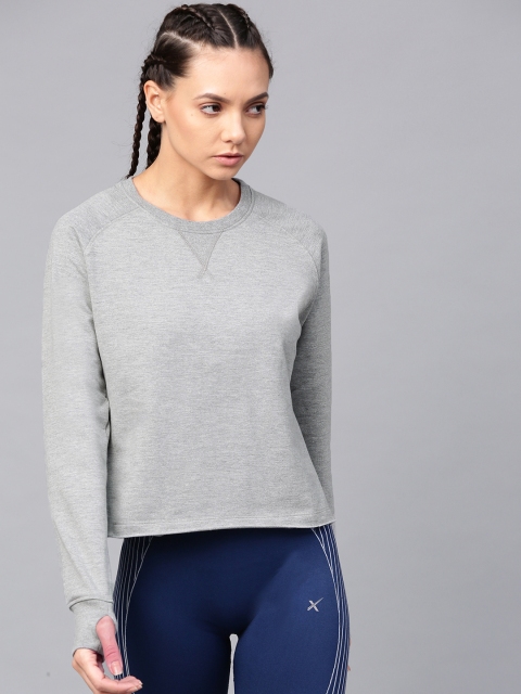 

HRX by Hrithik Roshan Women Grey Melange Solid Sweatshirt
