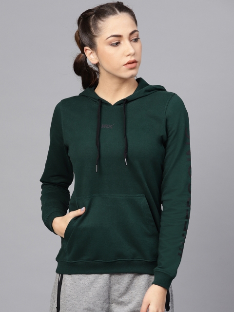 

HRX by Hrithik Roshan Women Green Lifestyle Hooded Solid Sweatshirt