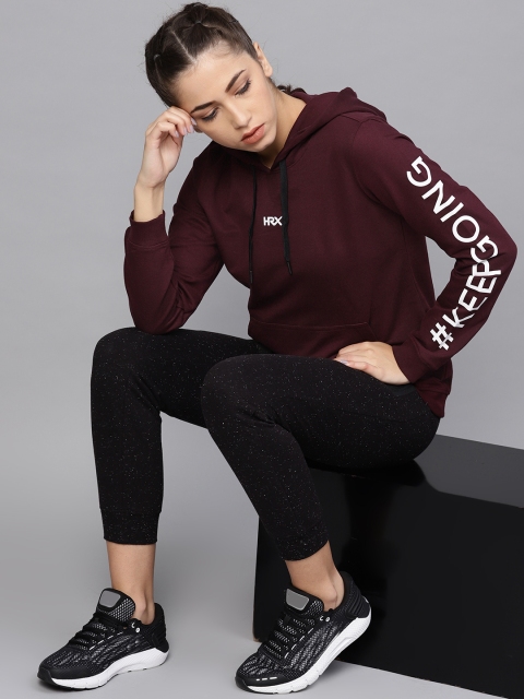 

HRX by Hrithik Roshan Women Burgundy Lifestyle Hooded Printed Detail Sweatshirt