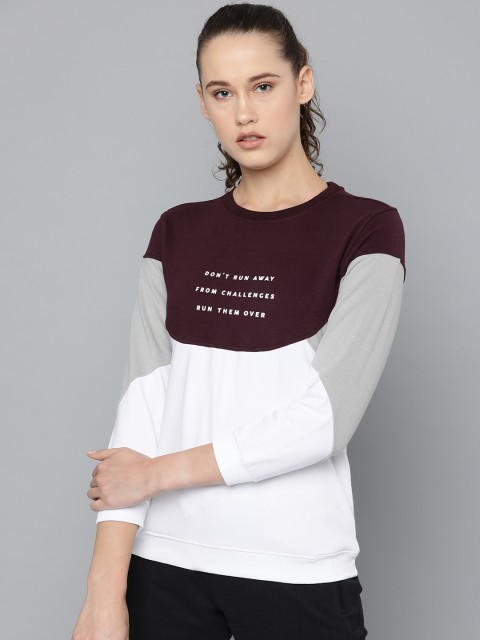 

HRX by Hrithik Roshan Women Maroon & White Lifestyle Colourblocked Sweatshirt