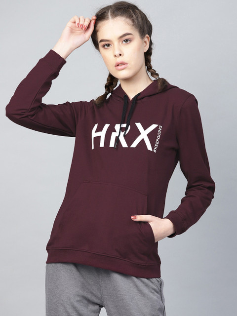 

HRX by Hrithik Roshan Women Burgundy Lifestyle Hooded Printed Detail Sweatshirt