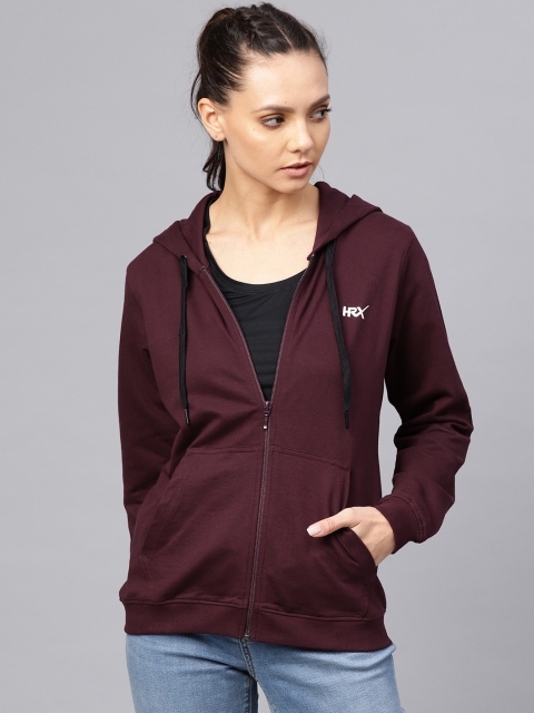 

HRX by Hrithik Roshan Women Burgundy Solid Hooded Sweatshirt