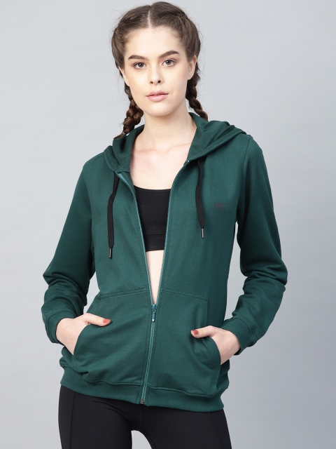 

HRX by Hrithik Roshan Women Green Lifestyle Hooded Solid Sweatshirt