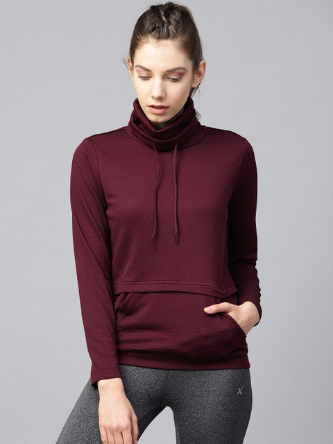 

HRX by Hrithik Roshan Women Burgundy Self Design Sweatshirt