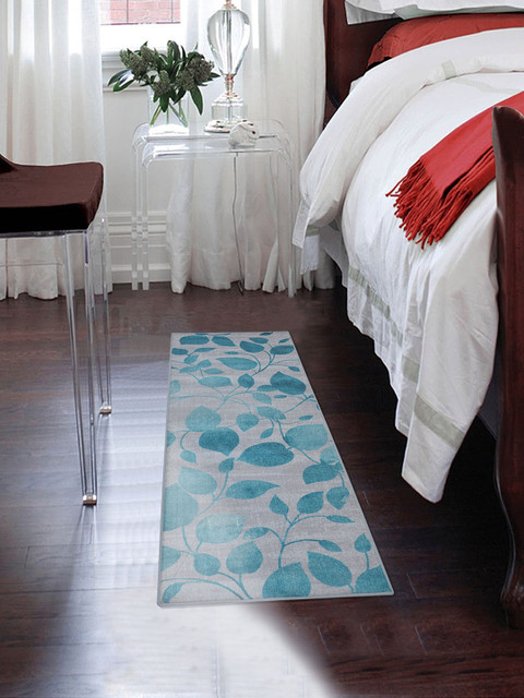 

RUGSMITH Turquoise Blue & Grey Premium Floral Pattern Runner