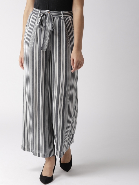 

QUIERO Women Grey & Black Regular Fit Striped Regular Trousers