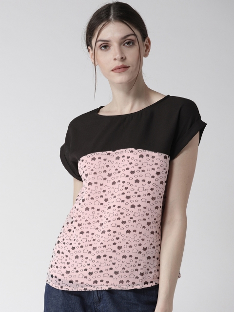 

QUIERO Women Pink & Black Printed Top
