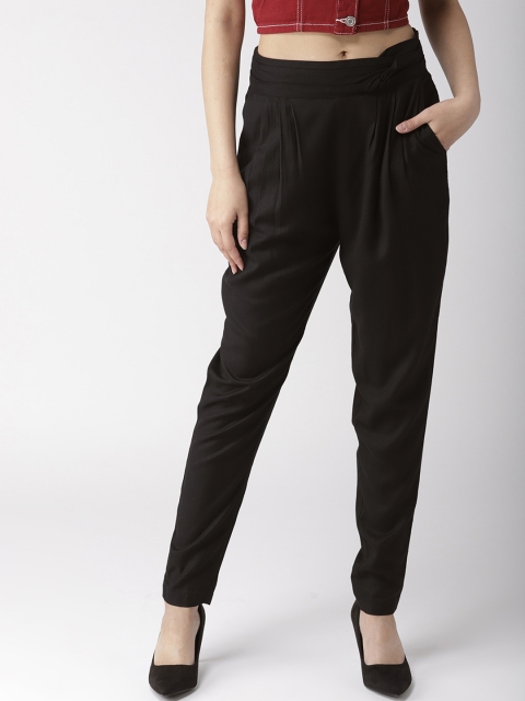 

QUIERO Women Black Tapered Fit Solid Drop Crotch Trousers