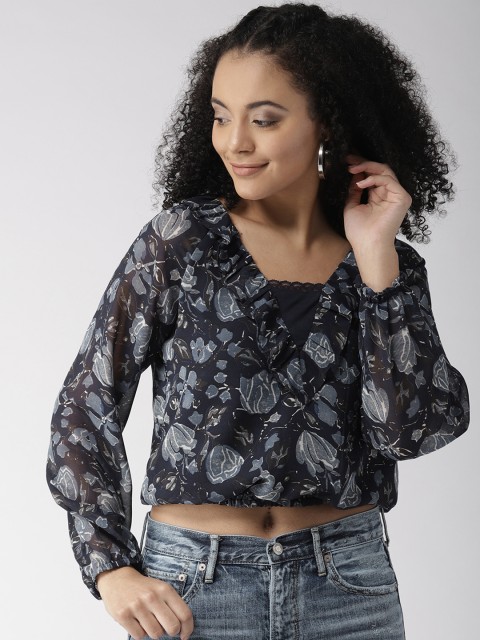 

QUIERO Women Blue Printed Blouson Top