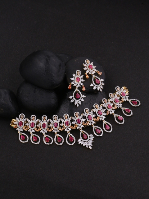 

Studio Voylla Women Gold-Plated & Red Stone-Studded Jewellery Set