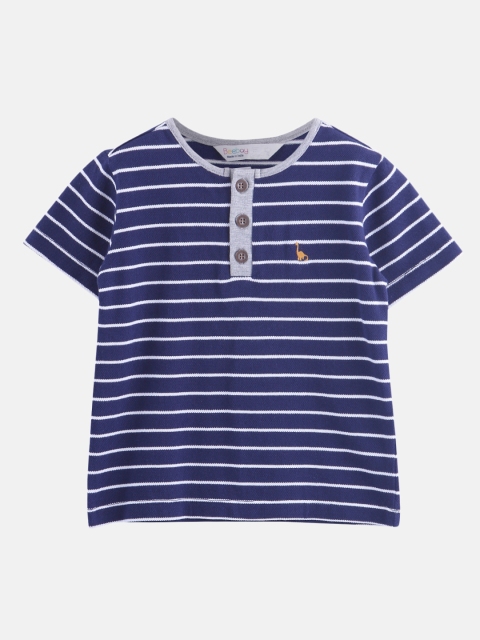 

Beebay Boys Navy Blue Striped Round Neck T-shirt