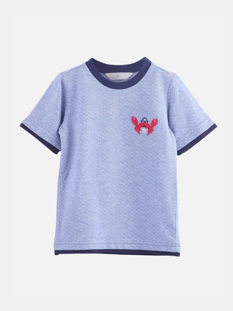 

Beebay Boys Blue Self Design Round Neck Pure Cotton T-shirt