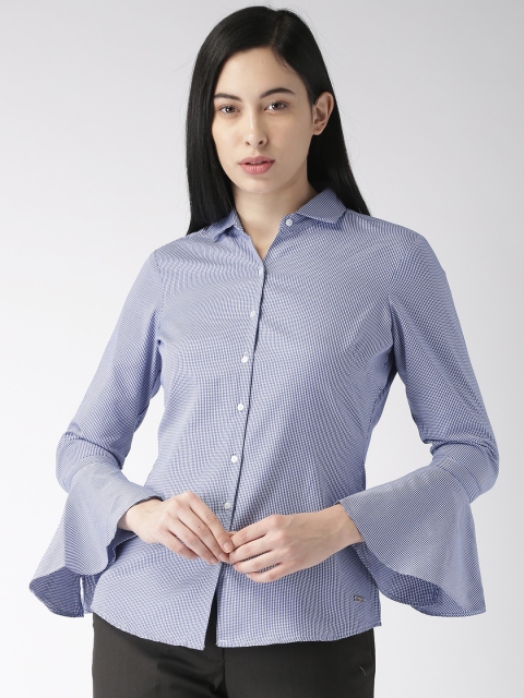 

Park Avenue Women Blue & White Regular Fit Checked Formal Shirt
