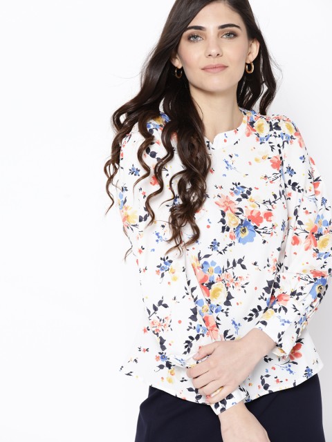 

Mast & Harbour Women Off-White & Blue Printed Top