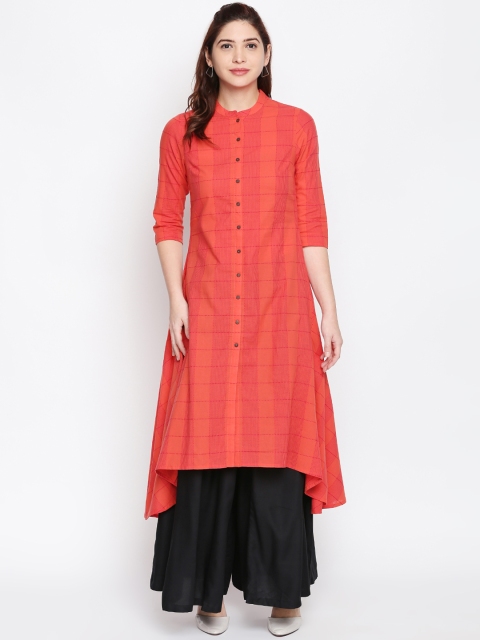

RANGMANCH BY PANTALOONS Women Pink Checked A-Line Kurta