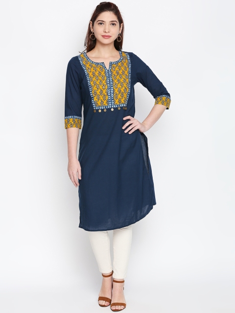 

RANGMANCH BY PANTALOONS Women Blue Printed Straight Kurta