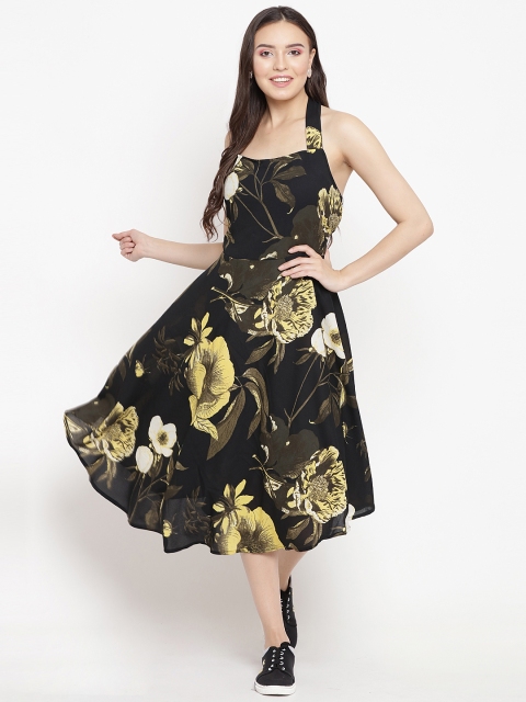 

Abiti Bella Women Black & Yellow Printed Fit and Flare Dress