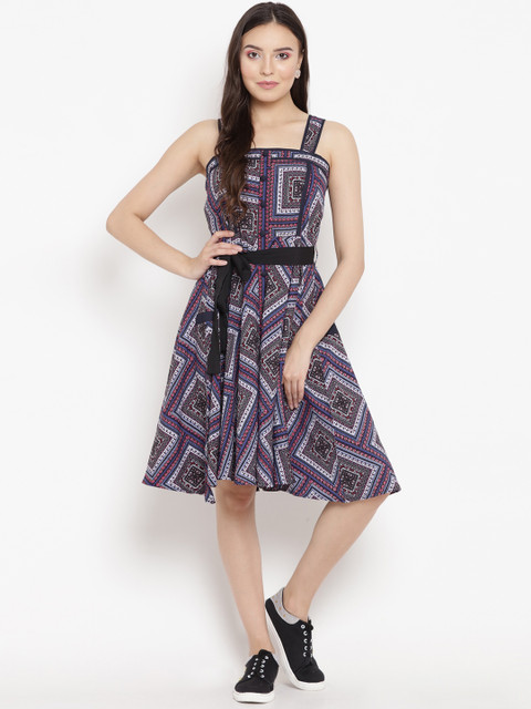 

Abiti Bella Women Multicoloured Printed Fit and Flare Dress, Multi