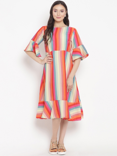 

Abiti Bella Women Multicoloured Striped A-Line Dress, Multi