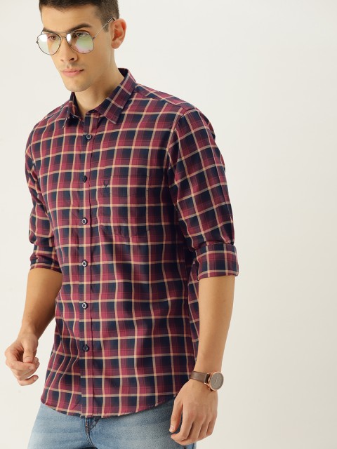 

Allen Solly Men Magenta & Navy Blue Regular Fit Checked Casual Shirt