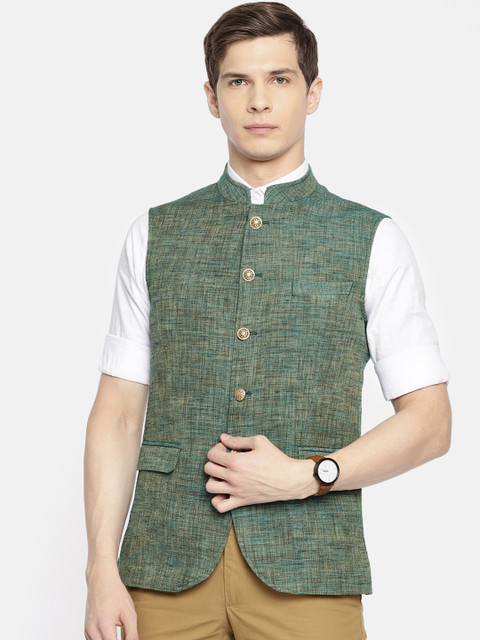

Louis Philippe Men Green Woven Design Slim Fit Nehru Jacket