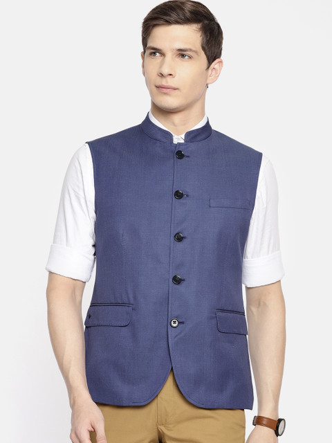 

Louis Philippe Men Blue Solid Slim Fit Nehru Jacket
