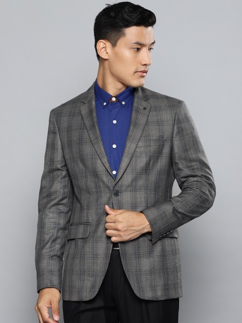 

Louis Philippe Men Grey Checked Slim Fit Single Breasted Formal Blazer