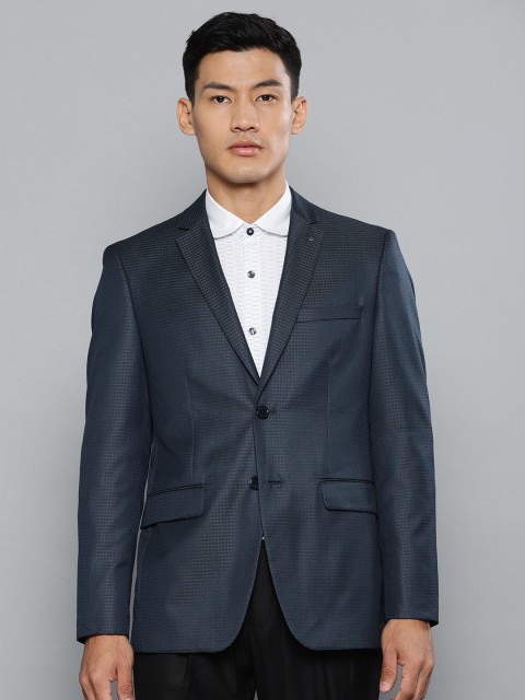 

Louis Philippe Men Navy Blue Self Design Slim Fit Single-Breasted Blazer