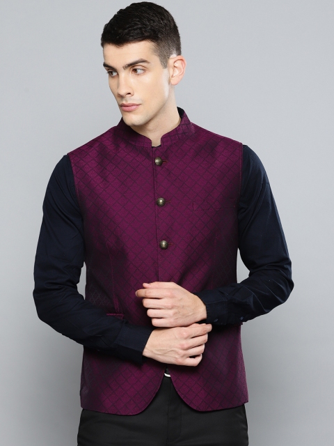 

Louis Philippe Men Burgundy Woven Design Slim Fit Nehru Jacket