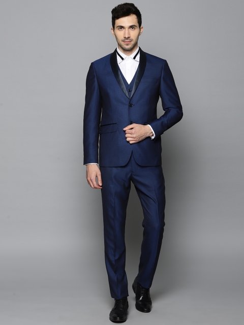 

Louis Philippe Men Navy Blue Self Design Slim Fit Tuxedo Suit